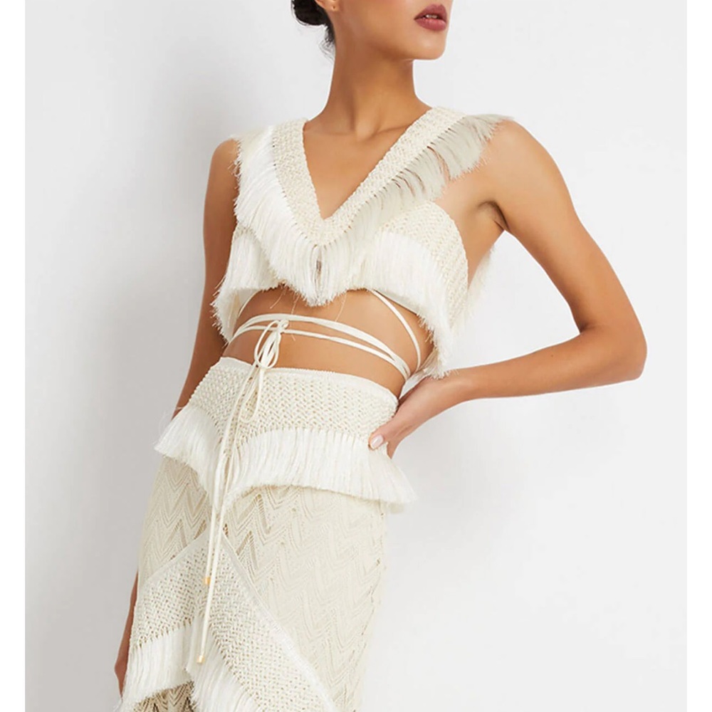 PATBO FRINGE TRIM CROPPED TOP